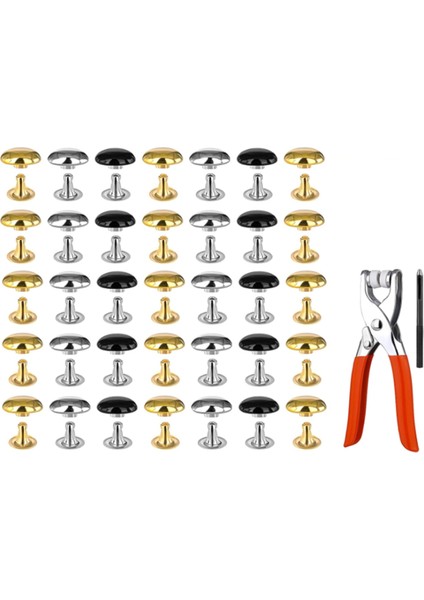 180 Takım Deri Perçin, 8 mm Çift Yuvarlak Kapaklı Deri Perçin, 3 Renk Kapaklı Deri Perçin, Sabitleme Aletleriyle Metal Çiviler (Yurt Dışından)