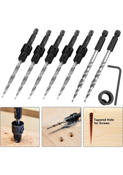 Pilot Delik Delmek Için 2 Adet Konik Matkap Ucu ve 5 Adet Ahşap Havşa Matkap Ucu Seti (Yurt Dışından) fiyatları