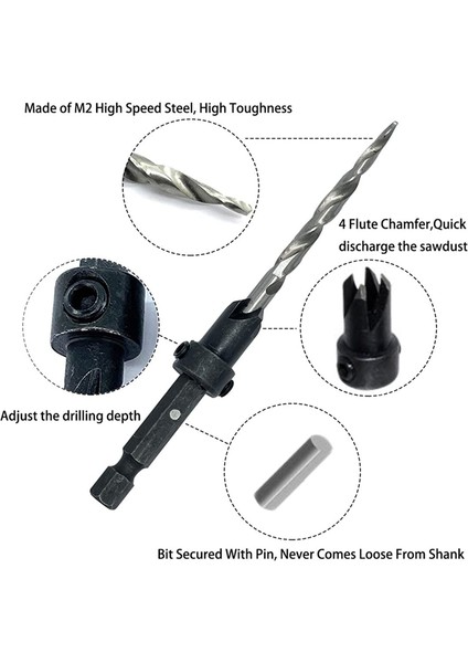 Pilot Delik Delmek Için 2 Adet Konik Matkap Ucu ve 5 Adet Ahşap Havşa Matkap Ucu Seti (Yurt Dışından) indirimleri