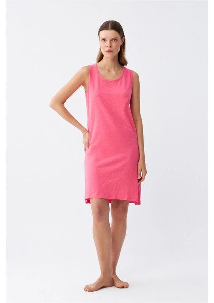 Kadın Kalın Askılı Penye Gecelik Fuşya