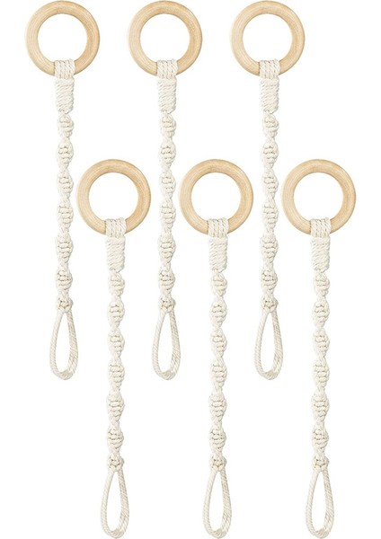 6'lı Paket Bitki Askı Uzatıcısı Ahşap Halka El Dokuma Çiçek Saksısı Halat Askılı Pamuklu Halat Bahçe Çiçek Saksısı (Yurt Dışından)