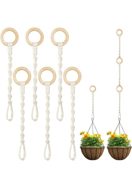 6'lı Paket Bitki Askı Uzatıcısı Ahşap Halka El Dokuma Çiçek Saksısı Halat Askılı Pamuklu Halat Bahçe Çiçek Saksısı (Yurt Dışından) fiyatları