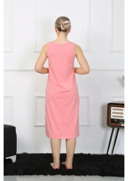 Kadın Kalın Askılı Penye Uzun Pembe Gecelik modelleri