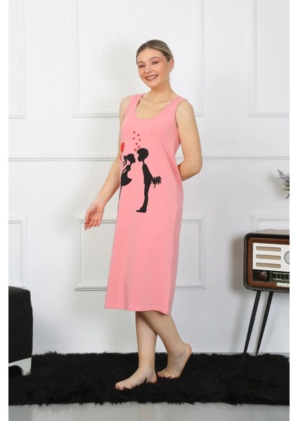 Kadın Kalın Askılı Penye Uzun Pembe Gecelik fırsatları