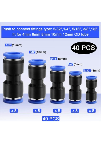 Hızlı Bağlantı Kiti, Itmeli Doğrudan Bağlantı, Pnömatik Hava Hattı Konnektörü Doğrudan Bağlantı (4MM/6MM/8MM/10MM/12MM) 40 Adet (Yurt Dışından) fırsatları