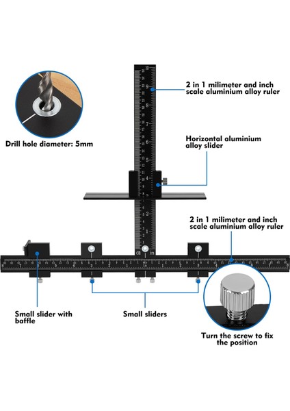 Alüminyum Dolap Donanımı Fikstürü, Delgi Bulucu Matkap Kılavuzu, Kulp ve Düğmelerin Montajı Için Ahşap Delme Dübel Kılavuzu (Yurt Dışından) fiyatları