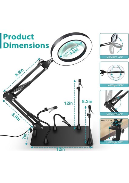 Lehimleme Istasyonu Yardımcısı, Lambalı 10X Büyüteç, Timsah Klipsli Pcb Standlı Büyüteçli Masa Lambası (Yurt Dışından) modelleri