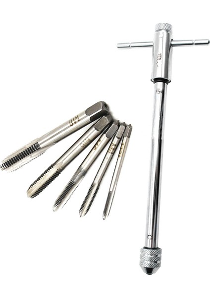 M3-M8 3mm-8mm Dişli Metrik Tapa Kılavuzlu Uzun Ayarlanabilir Gümüş T Saplı Cırcırlı Musluk Anahtarı (Yurt Dışından)