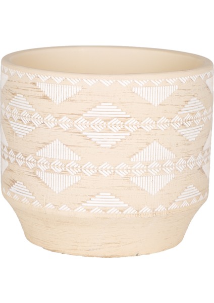Seramik Saksı Otantik Desenli Bej-Beyaz 12X10 Cm.