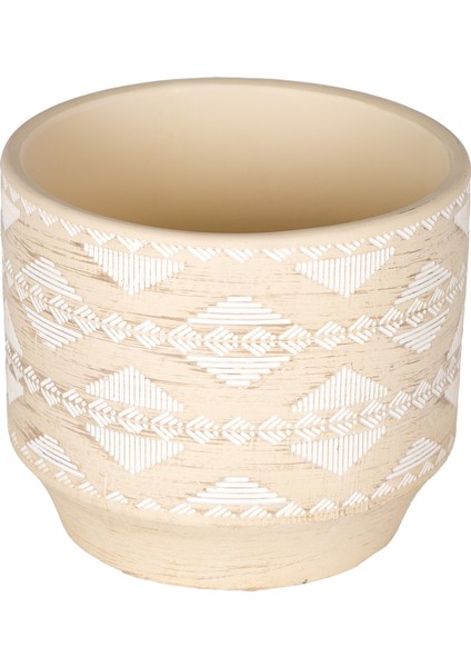 Seramik Saksı Otantik Desenli Bej-Beyaz 12X10 Cm. modelleri