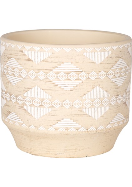 Seramik Saksı Otantik Desenli Bej-Beyaz 12X10 Cm. fırsatları
