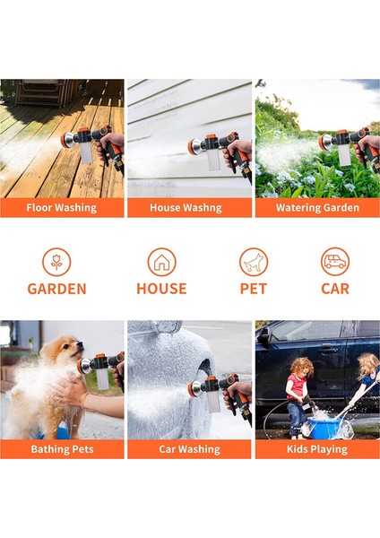 Bahçe Hortumu Ucu, 8 Desenli Yüksek Basınçlı Hortum Püskürtücü, Köpek Yıkama, Sabunluklu Su Hortumu Ucu (Yurt Dışından) indirimleri