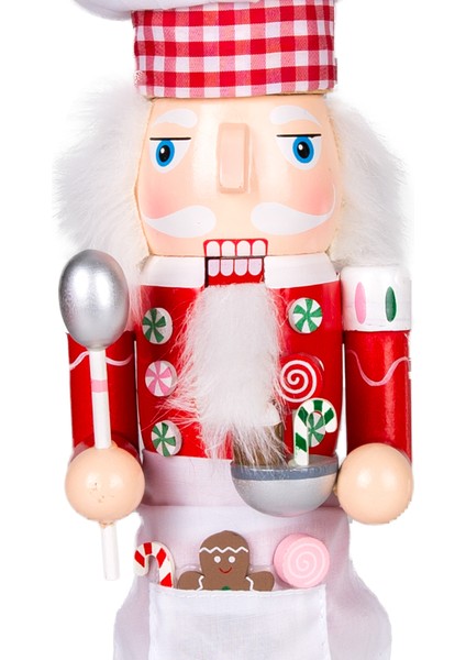 Yılbaşı Süsü, Ahşap Aşçı, Kırmızı-Beyaz - Önlüklü, Elinde Kase ve Kep fiyatları