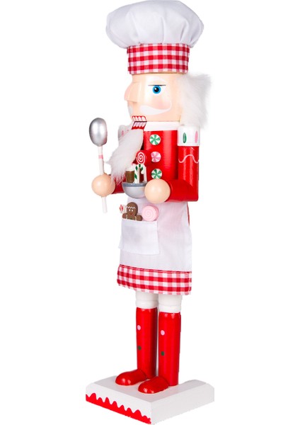 Yılbaşı Süsü, Ahşap Aşçı, Kırmızı-Beyaz - Önlüklü, Elinde Kase ve Kep modelleri
