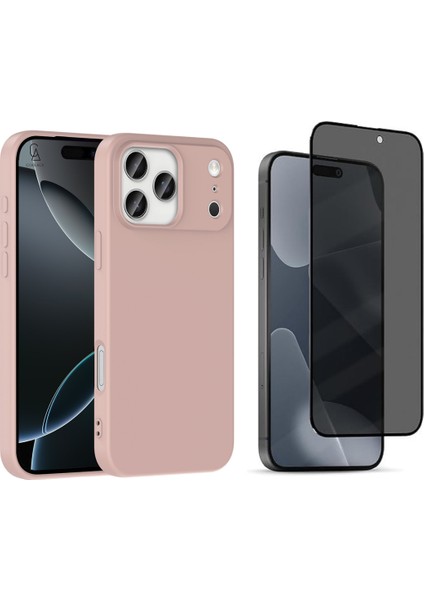 Apple iPhone 17 Pro Uyumlu Içi Kadife Lansman Kılıf ve Hayalet Privacy Tam Kaplayan Cam Ekran Koruyucu