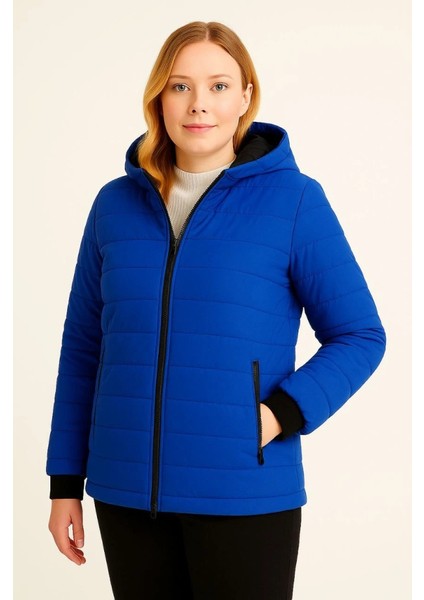 Şişme Kapüşonlu Fermuarlı Mont Su Itici Kapitone Astarlı Kumaş Cepli Kışlık Rahat Kalıp - Saks Mavisi modelleri