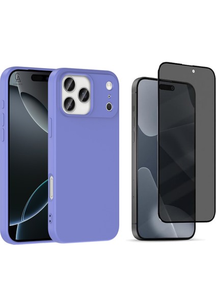 Apple iPhone 17 Pro Uyumlu Içi Kadife Lansman Kılıf ve Hayalet Privacy Tam Kaplayan Cam Ekran Koruyucu