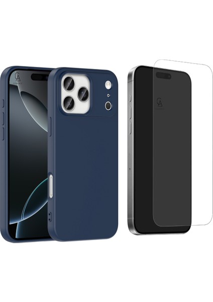 Apple iPhone 17 Pro Uyumlu Içi Kadife Lansman Kılıf ve Temperli Cam Ekran Koruyucu