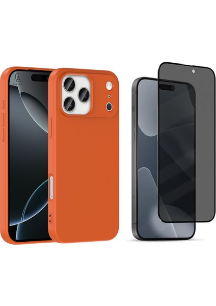 Apple iPhone 17 Pro Uyumlu Içi Kadife Lansman Kılıf ve Hayalet Privacy Tam Kaplayan Cam Ekran Koruyucu