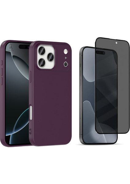 Apple iPhone 17 Pro Uyumlu Içi Kadife Lansman Kılıf ve Hayalet Privacy Tam Kaplayan Cam Ekran Koruyucu