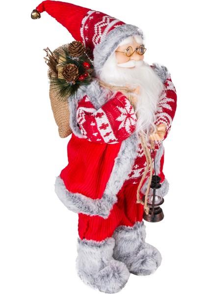 Yılbaşı Noel Baba, Fener Taşıyan, Kırmızı-Gri - 18X45 cm fiyatları