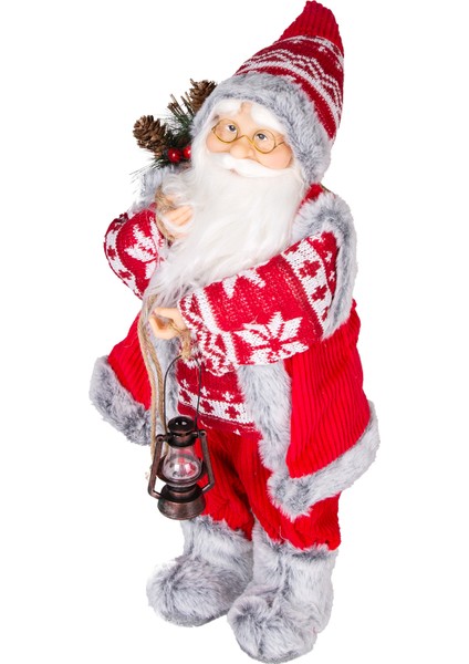 Yılbaşı Noel Baba, Fener Taşıyan, Kırmızı-Gri - 18X45 cm modelleri