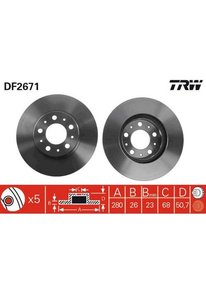 Xmpdby Ön Fren Aynasi Volvo 850 91-97 -S70-C70-V70-960-2.0-2.5-2.5 20V-2.5TDI 97 280X26X5DLXHAVALI