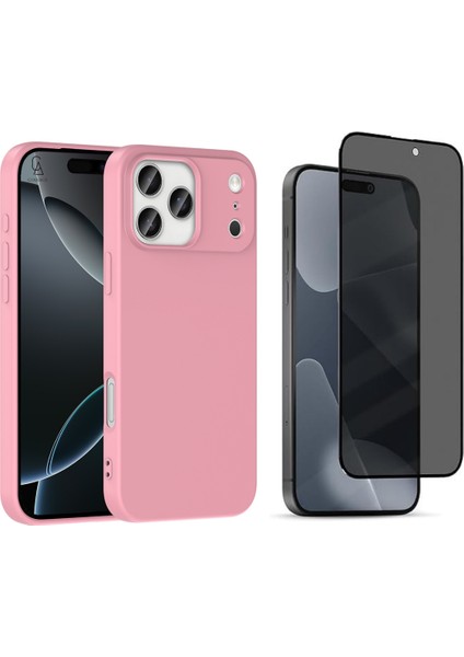 Apple iPhone 17 Pro Uyumlu Içi Kadife Lansman Kılıf ve Hayalet Privacy Tam Kaplayan Cam Ekran Koruyucu