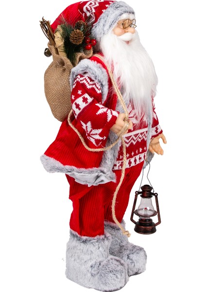 Yılbaşı Noel Baba, Fener Taşıyan, Kırmızı-Gri - 28X60 cm modelleri
