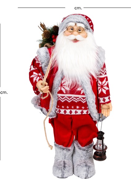 Yılbaşı Noel Baba, Fener Taşıyan, Kırmızı-Gri - 28X60 cm fırsatları