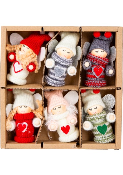 Yılbaşı Süsü, Peri Figürü, Örgü Kıyafetli, Karışık Renkli - Kalp Dese