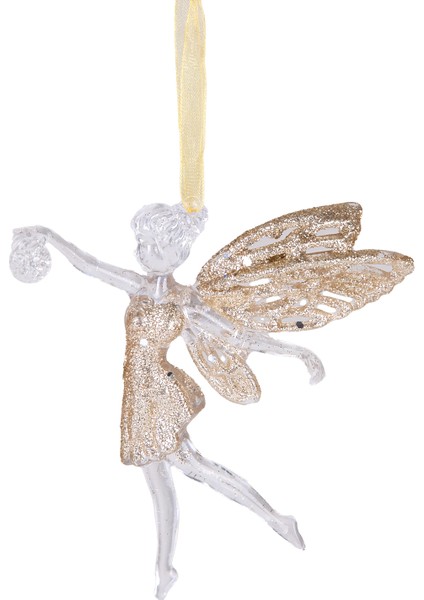 Yılbaşı Süsü, Melek, Şeffaf-Şampanya - Asmalı, Akrilik Cam, Simli Kan