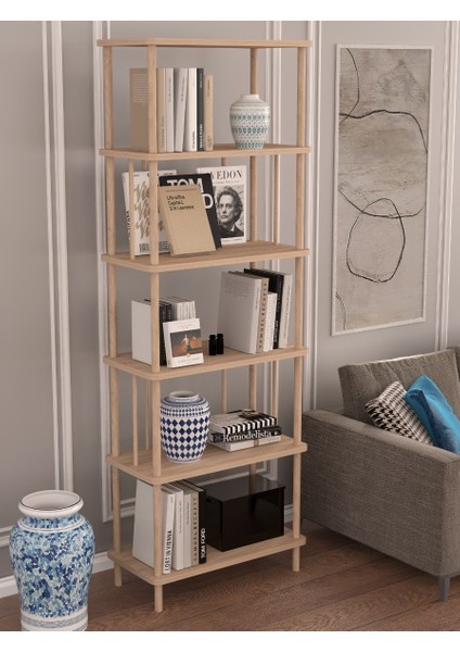 Lina 6 Katlı Atlantik Çam Ahşap Dikdörtgen Çok Amaçlı Raf Sehpa Kitaplık