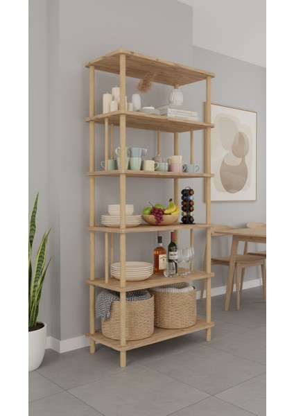 Lina 6 Katlı Atlantik Çam Ahşap Dikdörtgen Çok Amaçlı Raf Sehpa Kitaplık fiyatları