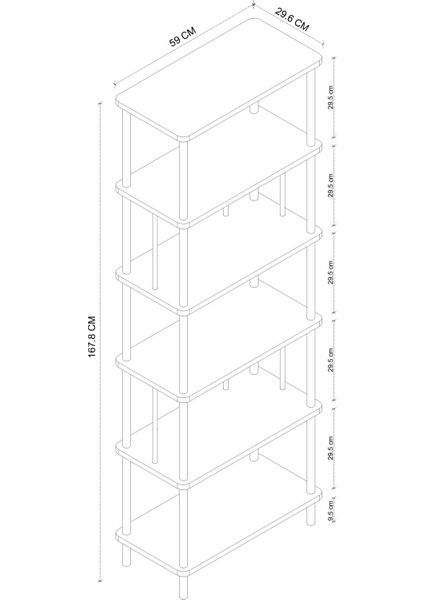 Lina 6 Katlı Atlantik Çam Ahşap Dikdörtgen Çok Amaçlı Raf Sehpa Kitaplık