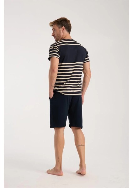 Erkek Lacivert Sıfır Yaka Kısa Kol Şortlu Pijama Takımı modelleri