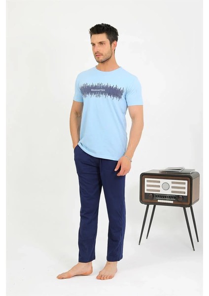 Erkek Pamuk Kısa Kol Pijama Takım Mavi fiyatları