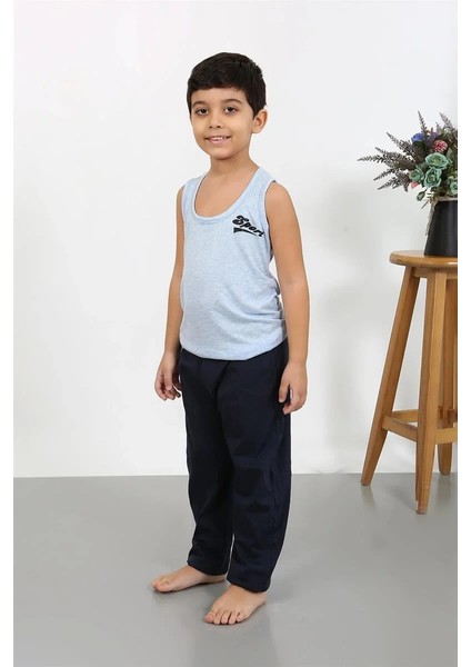 Erkek Çocuk Sıfır Kol Penye Pijama Takım Mavi