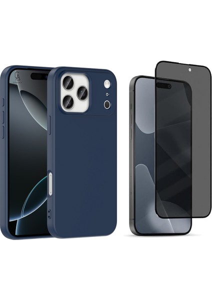 Apple iPhone 17 Pro Uyumlu Içi Kadife Lansman Kılıf ve Hayalet Privacy Tam Kaplayan Cam Ekran Koruyucu