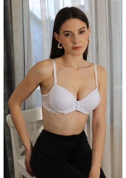 Kadın Destekli Balenli Dantel Detaylı Sütyen Beyaz