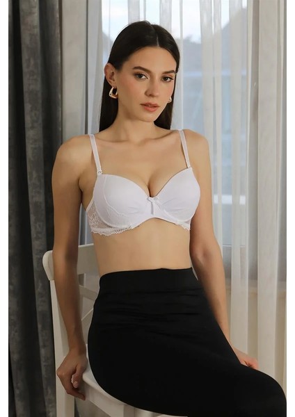 Kadın Destekli Balenli Dantel Detaylı Sütyen Beyaz fiyatları