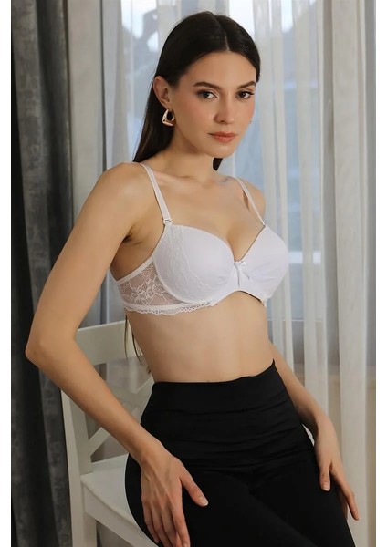 Kadın Destekli Balenli Dantel Detaylı Sütyen Beyaz modelleri