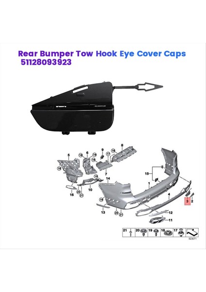 Araba Arka Tampon Çekme Kanca Göz Kapağı Kapakları 51128093923 Bmw X7 G07 XDRIVE40I M50I 2019-2022 Tow Hook Plakası (Yurt Dışından) fiyatları