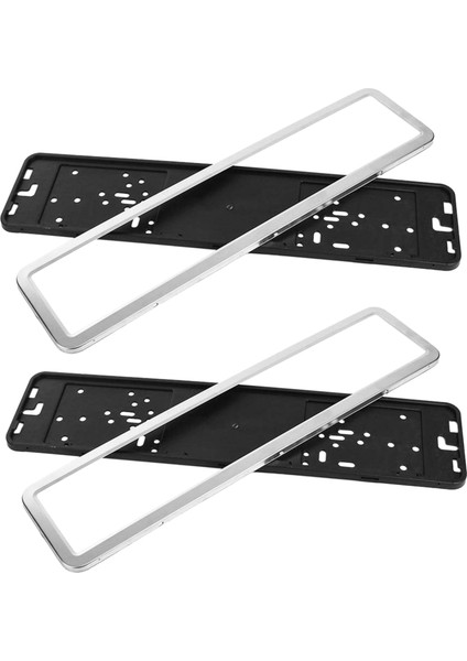 2 Set Paslanmaz Çelik Avrupa Almanca Rus 8k Araç Plaka Çerçeve Numarası Plaka Tutucu (Gümüş) (Yurt Dışından)