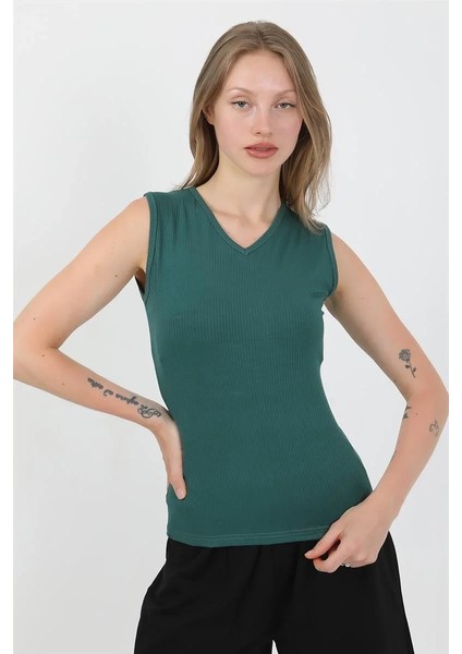 Kadın Kalın Askılı Pamuk Penye Şortlu Takım Yeşil modelleri