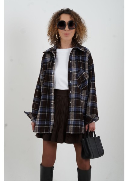 Kahve Mavi Ekoseli Oduncu Gömlek