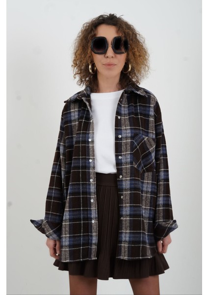 Kahve Mavi Ekoseli Oduncu Gömlek modelleri