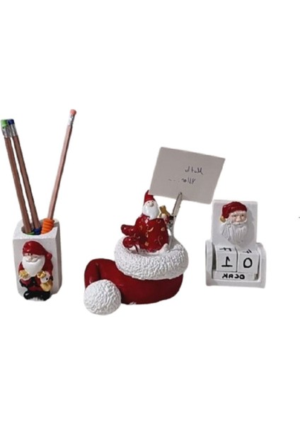 El Yapımı Yılbaşı Seti, Noel Baba Objeli Takvim, Kağıt Tutacağı, Kalemlik 3'lü modelleri