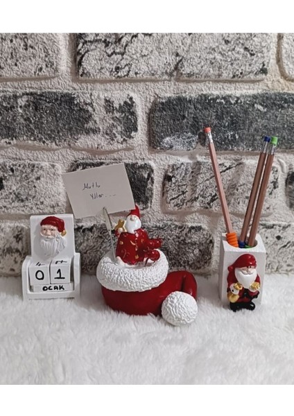 El Yapımı Yılbaşı Seti, Noel Baba Objeli Takvim, Kağıt Tutacağı, Kalemlik 3'lü indirimleri