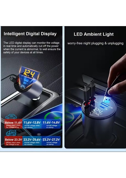 Geri Çekilebilir Araba Şarj Cihazı 4&#39 Ü Hızlı Araba Telefon Şarj Cihazı Çift-C Type-C 120W Çar Maşif USB Araba Şarj Cihazı Adaptörü (Yurt Dışından) modelleri